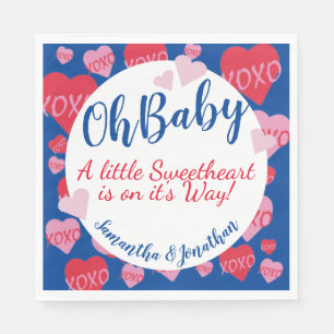 Serviette En Papier Oh Bébé rose rouge amoureux Baby shower bleu
