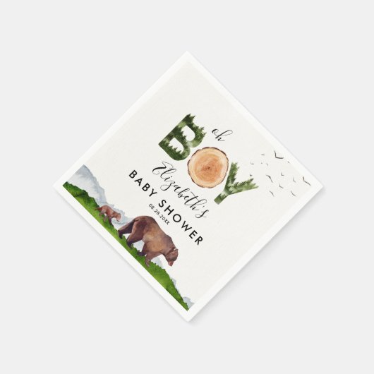 Serviette En Papier Oh Boy Aquarelle Bois Ours Baby shower (Coin)