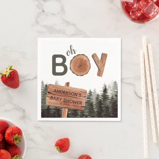 Serviette En Papier Oh Boy - Baby shower des bois (En situation)