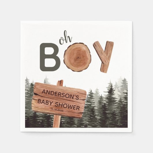 Serviette En Papier Oh Boy - Baby shower des bois (Devant)