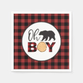 Serviette En Papier Oh Boy Bear Buffalo Plaid Baby shower (Devant)