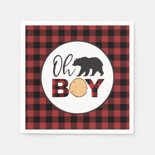Serviette En Papier Oh Boy Bear Buffalo Plaid Baby shower (Devant)