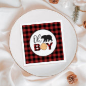 Serviette En Papier Oh Boy Bear Buffalo Plaid Baby shower