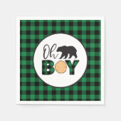 Serviette En Papier Oh Boy Bear vert Buffalo Plaid Baby shower (Devant)