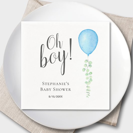Serviette En Papier Oh Boy Blue Balloon Baby shower garçon