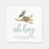 Serviette En Papier Oh Boy Blue Bird Nest Baby shower (Devant)