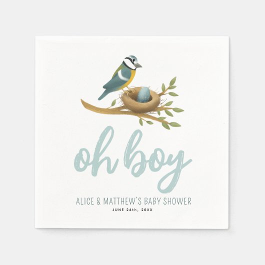 Serviette En Papier Oh Boy Blue Bird Nest Baby shower (Devant)