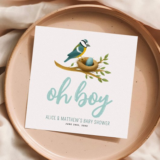 Serviette En Papier Oh Boy Blue Bird Nest Baby shower
