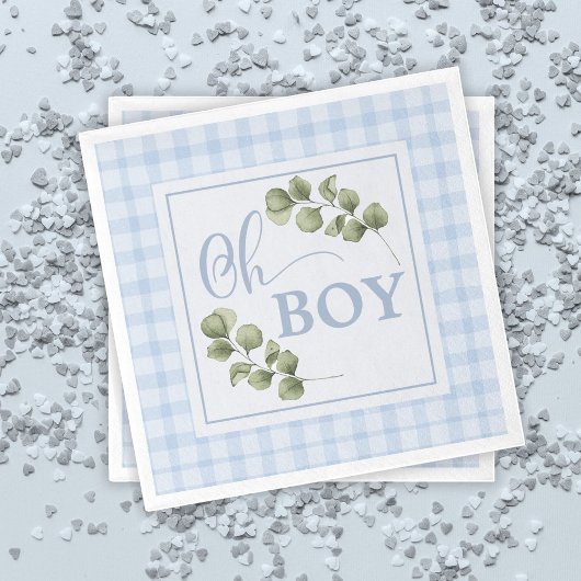 Serviette En Papier Oh Boy Blue Green et En vichy Baby shower