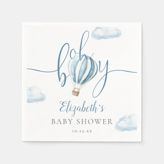 Serviette En Papier Oh Boy Blue Hot Air Baby shower (Devant)