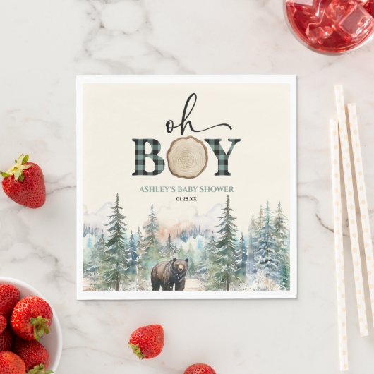 Serviette En Papier Oh Boy Lumberjack Baby shower d'ours de forêt (En situation)