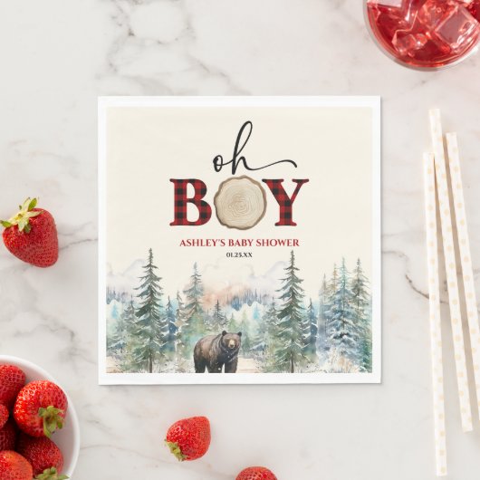 Serviette En Papier Oh Boy Lumberjack Baby shower d'ours de forêt (En situation)