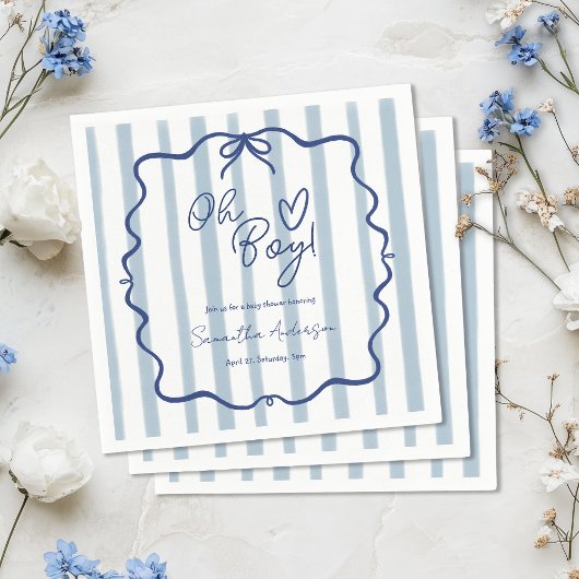 Serviette En Papier Oh Boy mignon Baby shower Whimsical Blue Stripes