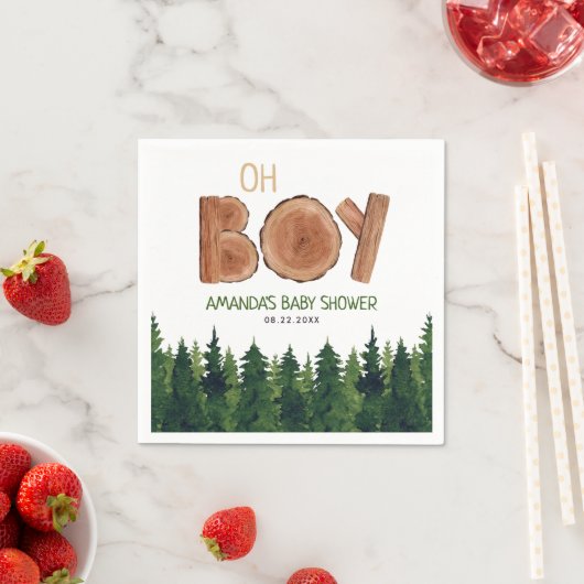 Serviette En Papier Oh Boy - Rustic Boy Baby shower Woodland (En situation)
