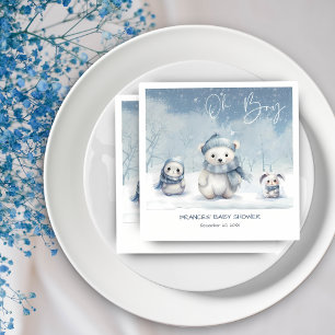 Serviette En Papier Oh Boy Winter   Baby shower de bois modifiable