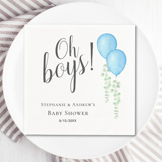 Serviette En Papier Oh Boys Blue Balloon Twin Boys Baby shower