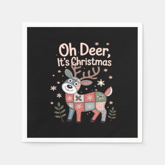 Serviette En Papier Oh Cerf C'est Noël Petits Carrés Patchwork (Devant)