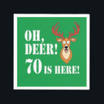 Serviette En Papier Oh Deer 70th Birthday Napkins<br><div class="desc">Oh Deer 70 Is Here avec un cerf de bande dessinée. Un grand design pour un chasseur ou un amoureux des animaux qui atteint soixante-dix ans. Il présente un cerf drôle et caricaturé qui a l'air surpris. De bonnes serviettes pour une 70ème fête.</div>