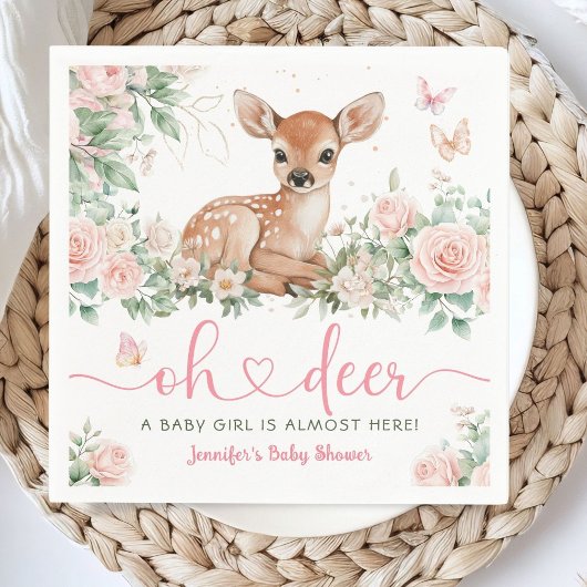 Serviette En Papier Oh Deer Baby shower Girl Papier rose Napkin