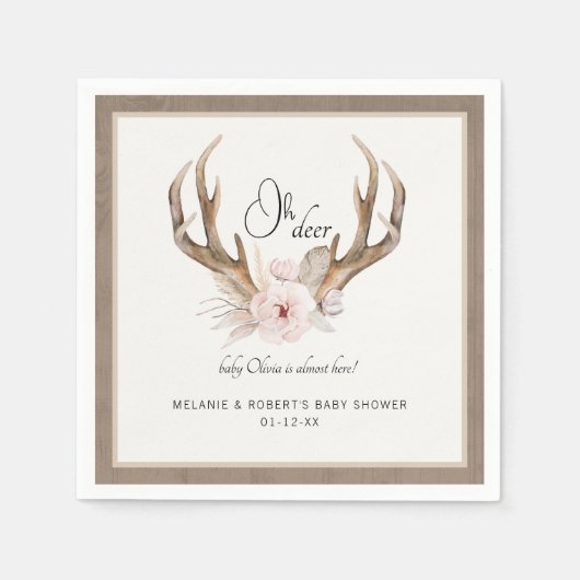 Serviette En Papier Oh Deer Baby shower serviettes - Woodland Floral A (Devant)