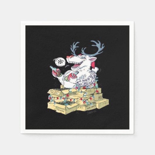 Serviette En Papier Oh Deer Drunk Reindeer Celebrating Christmas Festi (Devant)