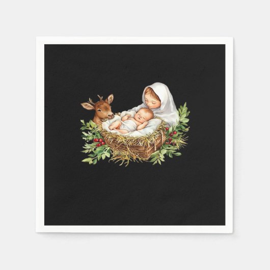Serviette En Papier Oh Deer Mary Nativity Scene Christmas Jesus   (Devant)