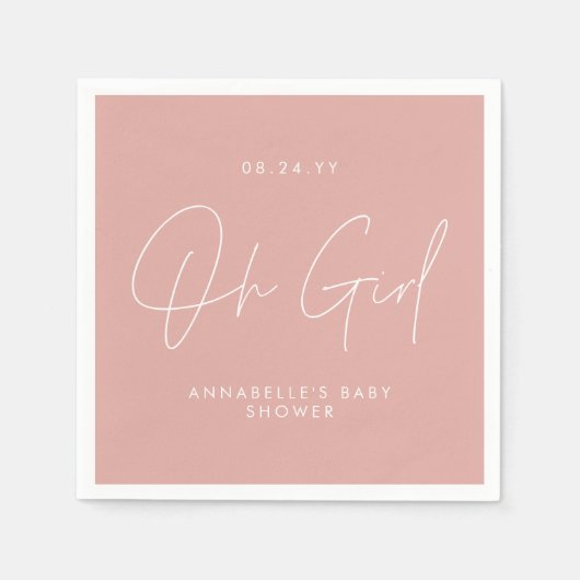 Serviette En Papier oh fille Baby shower script rose élégant (Devant)