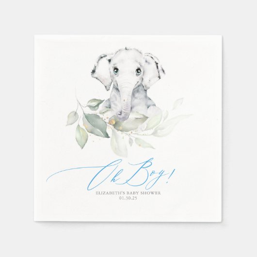 Serviette En Papier Oh garçon Baby shower Elephant verdure (Devant)