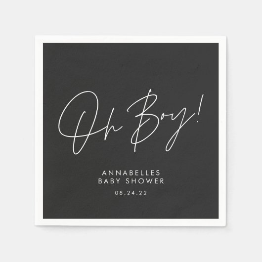 Serviette En Papier oh garçon Baby shower script noir élégant (Devant)