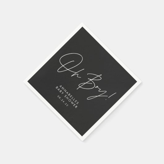 Serviette En Papier oh garçon Baby shower script noir élégant (Coin)