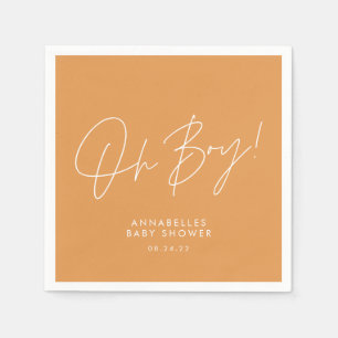 Serviette En Papier oh garçon Baby shower script orange élégant