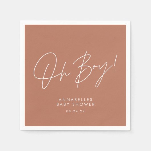 Serviette En Papier oh garçon Baby shower script terre acotta élégant (Devant)