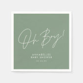 Serviette En Papier oh garçon Baby shower script vert élégant (Devant)