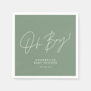 Serviette En Papier oh garçon Baby shower script vert élégant