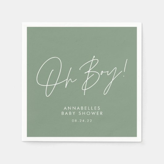 Serviette En Papier oh garçon Baby shower script vert élégant (Devant)