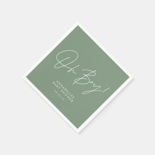 Serviette En Papier oh garçon Baby shower script vert élégant (Coin)