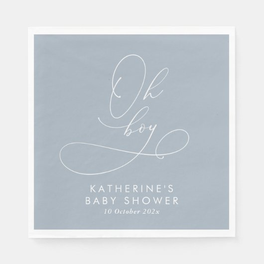 Serviette En Papier Oh garçon Dusty Baby shower bleu (Devant)