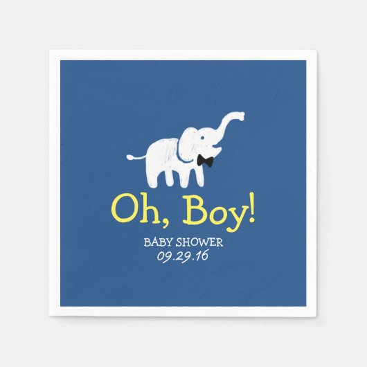 Serviette En Papier Oh garçon éléphant Baby shower bleu marine (Devant)