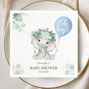 Serviette En Papier Oh garçon éléphant Baby shower bleu mignon ballon