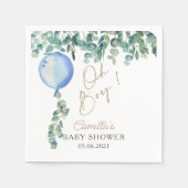 Serviette En Papier Oh garçon Eucalyptus Baby shower bleu ballon (Devant)