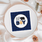 Serviette En Papier Oh garçon ours bleu Buffalo Plaid Baby shower