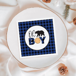 Serviette En Papier Oh Garçon Ours Plaid Bleu de Buffalo Baby Shower