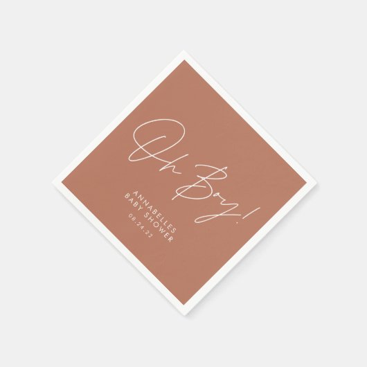 Serviette En Papier oh garçon Script de Baby shower élégant en terraco (Coin)