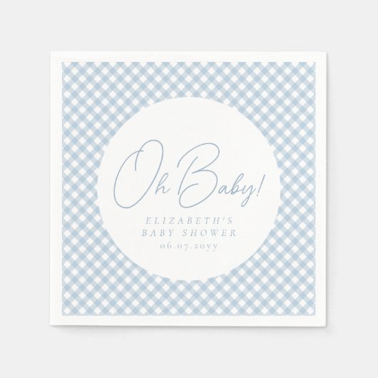 Serviette En Papier Oh mon bébé bleu en vichy baby shower (Devant)