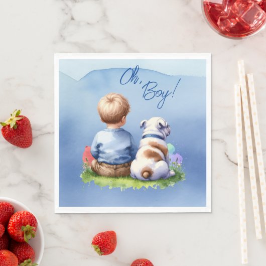 Serviette En Papier Oh, mon garçon ! Baby shower Baby and Bulldog (En situation)