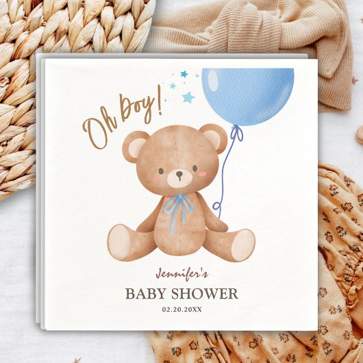 Serviette En Papier Oh mon garçon | Baby shower Bleu Ours Teddy