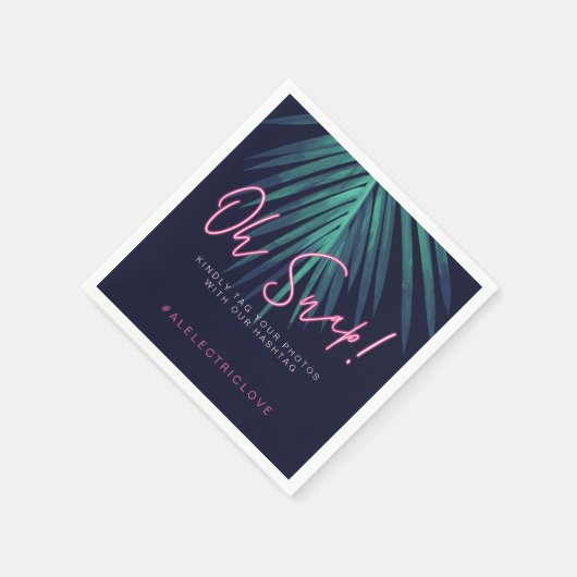 Serviette En Papier "Oh Snap" Neon Pink Script Tropical Retro Mariage (Coin)
