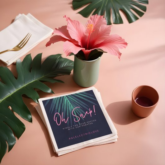 Serviette En Papier "Oh Snap" Neon Pink Script Tropical Retro Mariage