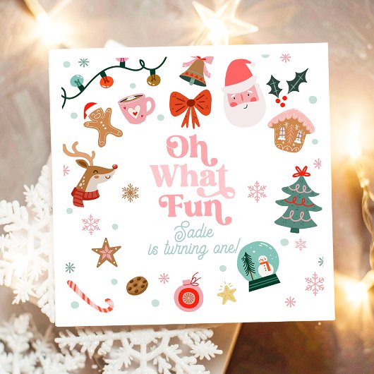 Serviette En Papier Oh What Fun Christmas Party Girl 1st Birthday