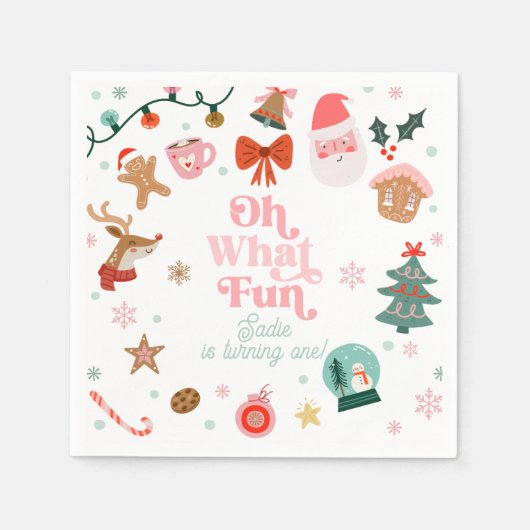 Serviette En Papier Oh What Fun Christmas Party Girl 1st Birthday (Devant)